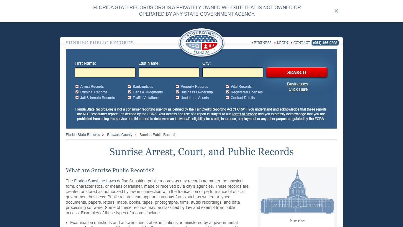 Sunrise Arrest and Public Records | Florida.StateRecords.org