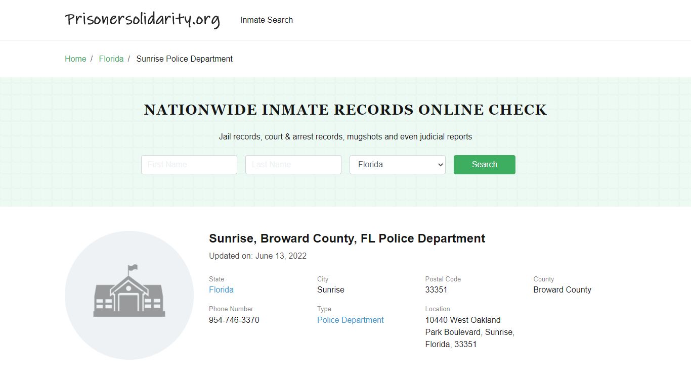 Sunrise, FL Police - City Jail Inmates, Arrests